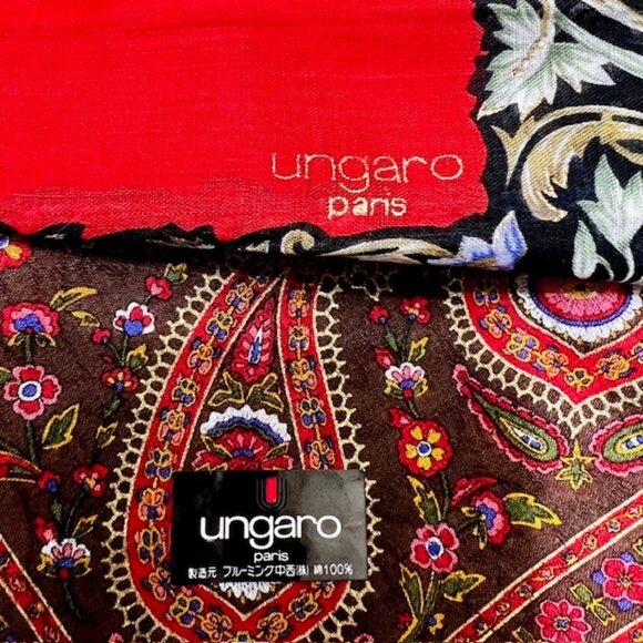 Beautiful Set of 2 :  UNGANO PARIS mini Scarf/Handkerchief  21" x21" Red  (Sc19) - Picture 9 of 14